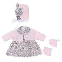 Tenue pour poupée Así 46 cm - Robe à fleurs grise avec veste rose avec chapeau et bottines pour Leo