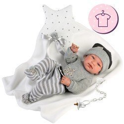 Vêtements pour poupées Llorens 43 cm - Ensemble étoile grise avec bonnet et châle