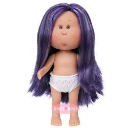 Poupée Nines d'Onil 23 cm - Little Mia aux cheveux raides bleu marine et lilas foncé - Sans vêtements