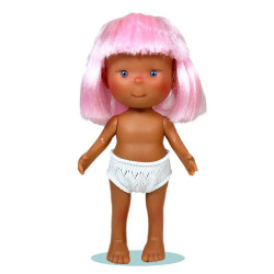 Poupée Nines d'Onil 23 cm - Little Pippa aux cheveux raides roses et à la frange - Sans vêtements