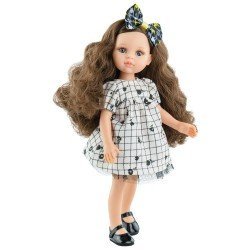 Poupée Paola Reina 32 cm - Las Amigas - Ana Belén dans une robe noire à fleurs avec un nœud