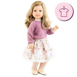 Tenue de poupée Paola Reina 60 cm - Las Reinas - Alma - Pull violet et une jupe fleurie