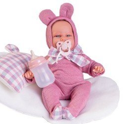 Poupée Antonio Juan 34 cm - Oreilles de bébé Carla nouveau-né avec berceau-coussin
