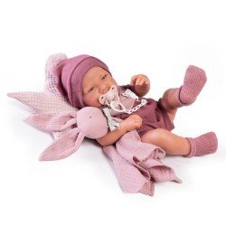 Poupée Antonio Juan 42 cm - Nouveau-né avec dou dou lapin et coussin étoile