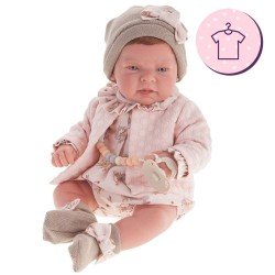 Tenue pour poupée Antonio Juan 40 - 42 cm - Collection Sweet Reborn - Tenue rose avec bonnet et chaussons