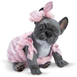 Poupée animal Así 32 cm - Lilly le Bouledogue gris avec une grenouillère rose