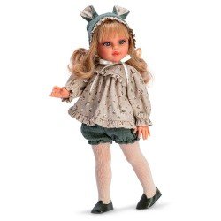 Poupée Así 40 cm - Sabrina dans un ensemble à capuche avec des petites oreilles et une robe à fleurs verte