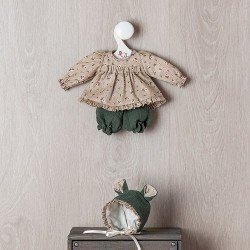 Tenue pour poupée Así 40 cm - Petit bonnet à oreilles avec fleurs vertes ensemble de robe pour poupée Sabrina