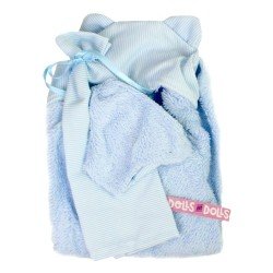 Vêtements pour poupées Llorens 35 cm - Ensemble bleu avec capuchon serviette, drap et couche