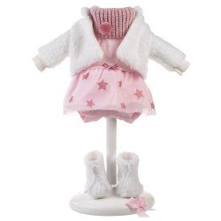 Vêtements pour poupées Llorens 35 cm - Robe rose étoilée avec veste blanche