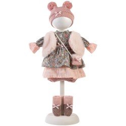 Vêtements pour poupées Llorens 40 cm - Robe à fleurs avec gilet, chapeau à pompons, sac et chaussettes