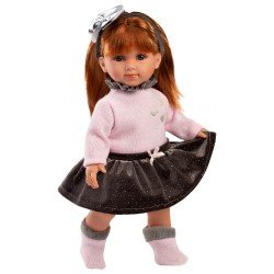 Poupée Llorens 35 cm - Nicole avec un pull rose et une jupe noire