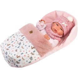 Poupée Llorens 40 cm - Nouveau-né Nica avec un sac de couchage rose