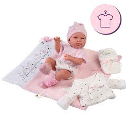 Vêtements pour poupées Llorens 43 cm - Ensemble de petites étoiles avec chapeau, chaussettes, couche et matelas à langer