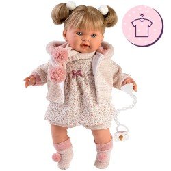 Vêtements pour poupées Llorens 42 cm - Petite robe fleurie avec veste, écharpe, chaussettes et pompons