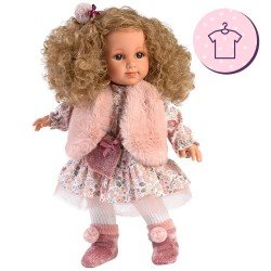 Vêtements pour poupées Llorens 35 cm - Robe fleurie avec gilet, sac, bas, chaussettes et pompon