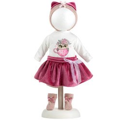 Vêtements pour poupées Llorens 40 cm - T-shirt à motif hibou et jupe fuchsia