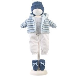Vêtements pour poupées Llorens 42 cm - Combinaison avec motif d'éléphant et veste et bonnet bleus