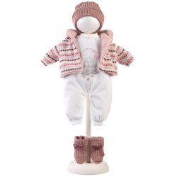 Vêtements pour poupées Llorens 42 cm - Combinaison avec motif d'éléphant et veste et bonnet rose