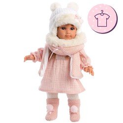 Vêtements pour poupées Llorens 35 cm - Robe rose avec gilet, bonnet, écharpe, collants et chaussettes