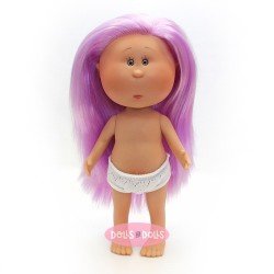 Poupée Nines d'Onil 23 cm - Little Mia aux cheveux lisses de couleur lilas et aux reflets roses - Sans vêtements