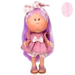 Poupée Nines d'Onil 30 cm - Mia ARTICULÉE - avec des cheveux lilas et une robe rose