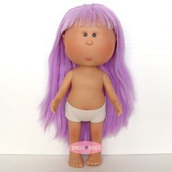 Poupée Nines d'Onil 30 cm - Mia aux cheveux violets lisses avec des franges - Sans vêtements