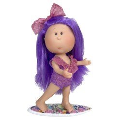 Poupée Nines d'Onil 30 cm - Mia été aux cheveux violets et maillot de bain