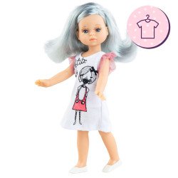 Ensemble pour poupée Paola Reina 21 cm - Las Miniamigas - Elena - Robe blanche avec imprimé poupée