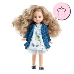 Ensemble pour poupée Paola Reina 21 cm - Las Miniamigas - Inés - Robe à fleurs bleu clair et veste bleue