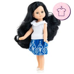 Ensemble pour poupée Paola Reina 21 cm - Las Miniamigas - Loli - T-shirt blanc et jupe bleue décorée