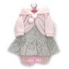 Outfit für Antonio Juan Puppe 52 cm - Mi Primer Reborn Collection - Graues geblümtes Kleid mit rosa Jacke und Hose