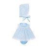 Así Puppen Outfit 28 cm - Hellblaues Kleid mit Plumeti und Futter für Gordi Puppe