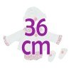 Outfit für Así-Puppe 36 cm - Blumen grauer und roter Strampler mit Jacke, Stiefeletten und Hut, für Koke-Puppe
