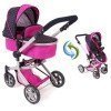 Mika Kinderwagen 74,5 cm umbaubar zum Kinderwagen für Puppen - Bayer Chic 2000 - Fuchsia und Navy mit Tupfen