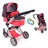 Mika Kinderwagen 74,5 cm umbaubar zum Puppenwagen - Bayer Chic 2000 - Navy-Coral mit Polka Dots