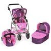 Emotion 3 in 1 Puppenwagen 77 cm - Kombination aus Stuhl, Babywanne und Autositz - Bayer Chic 2000 - Dots Purple Pink
