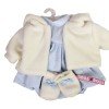 Kleidung für Llorens Puppen 42 cm - Blau bedrucktes Outfit mit weißer Jacke und Stiefeletten