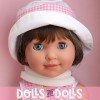 Miel de Abeja Puppe 45 cm - Carolina mit weißen und rosa Karos Bluse mit Cowboyhose mit blauen Augen