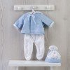 Outfit für Así-Puppe 46 cm - Hellblauer Dufflecoat und weiße Leggings für Leo-Puppe