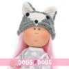 Nines d'Onil Puppe 30 cm - Mia mit rosa Haaren mit grauem Set und Fuchshut