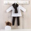 Outfit für Así-Puppe 40 cm - Weißes Strickkleid und Mütze mit schwarzem Trikot und Schal für Sabrina-Puppe