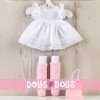 Outfit für Así-Puppe 40 cm - Weißes Kleid, Stulpen, Stoffstiefel und rosa Tasche für Sabrina-Puppe