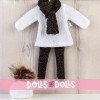 Outfit für Así-Puppe 40 cm - Weißes Strickkleid und Mütze mit schwarzem Trikot und Schal für Sabrina-Puppe