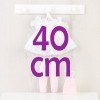 Outfit für Así-Puppe 40 cm - Weißes Kleid, Stulpen, Stoffstiefel und rosa Tasche für Sabrina-Puppe