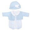 Outfit für Así Puppe 46 cm - Mini Rauten hellblauer Strampler mit hellblauer Jacke mit Hut für Leo