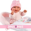Llorens Puppe 38 cm - Chloe lächelt mit einem rosa Schlafsack