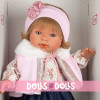 Llorens Puppe 42 cm - Weinende Carla in einem Kleid mit Rentiermuster und einem Jeansrock