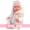 Llorens Puppe 44 cm - Weinendes Tina Neugeborenes mit rosa Kapuzen-Strampelanzug