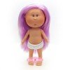 Nines d'Onil Puppe 23 cm - Little Mia mit glattem fliederfarbenem Haar und rosa Strähnchen - Ohne Kleidung